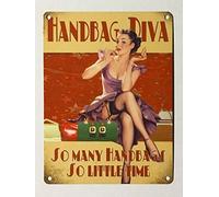 asbwuo Diva de bolsos: tantos bolsos, tan poco tiempo, rústico, retro, chic, letrero de metal, cueva de hombre, bar vintage, decoración de pared para el hogar, 30 x 20 cm