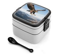 asbwuo Eagle in The Sky Bento Box 1000ml Leak Proof Lunch Container with Removable Dividers & Spoon - BPA-Free PP Stackable Lunch Box for Work, Office, Picnic, Travel, Dining Out