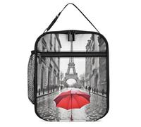 asbwuo Eiffel Tower Paris Red Umbrella Lunch Bag for Work & Travel - Leakproof Insulated Bento Box Cooler Tote for Men & Women