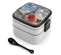 asbwuo Eiffel Tower with Red Umbrella Bento Box 1000ml Leak Proof Lunch Container with Removable Dividers & Spoon - BPA-Free PP Stackable Lunch Box for Work, Office, Picnic, Travel, Dining Out