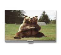 asbwuo Estuche para Tarjetas de Visita de Bolsillo, Billetera Delgada de Metal con Estampado Hi Bear Sit on The Lawn, para Mujeres y Hombres