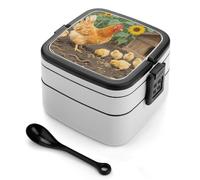 asbwuo Farm Animals Chicken Bento Box 1000ml Leak Proof Lunch Container with Removable Dividers & Spoon - BPA-Free PP Stackable Lunch Box for Work, Office, Picnic, Travel, Dining Out