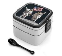 asbwuo Fiambrera apilable de doble capa para adultos con cuchara y asa invisible, de la colección First Men On The Moon.