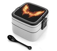asbwuo Fire Angle Wings Bento Box 1000ml Leak Proof Lunch Container with Removable Dividers & Spoon - BPA-Free PP Stackable Lunch Box for Work, Office, Picnic, Travel, Dining Out