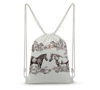 asbwuo Flowers And Horses Hand Drawn Drawstring Backpack Sport Gym Bags Yoga Shopping Travel Casual Daypacks for Women Men