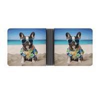 asbwuo French Bulldog Summer Leather Bifold Wallet with 2 Hidden Pockets 6 Card Slots Slim Wallets for Cash, Cards, and ID