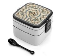 asbwuo French Country Style Bento Box 1000ml Leak Proof Lunch Container with Removable Dividers & Spoon - BPA-Free PP Stackable Lunch Box for Work, Office, Picnic, Travel, Dining Out