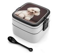 asbwuo French Poodle Bento Box 1000ml Leak Proof Lunch Container with Removable Dividers & Spoon - BPA-Free PP Stackable Lunch Box for Work, Office, Picnic, Travel, Dining Out