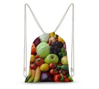 asbwuo Fresh Fruits And Vegetables Drawstring Backpack Sport Gym Bags Yoga Shopping Travel Casual Daypacks for Women Men