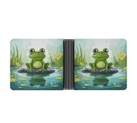 asbwuo Frog in A Pond Leather Bifold Wallet with 2 Hidden Pockets 6 Card Slots Slim Wallets for Cash, Cards, and ID