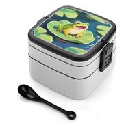 asbwuo Frog in The Pond Bento Box 1000ml Leak Proof Lunch Container with Removable Dividers & Spoon - BPA-Free PP Stackable Lunch Box for Work, Office, Picnic, Travel, Dining Out