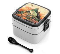 asbwuo Frog on Mountain Bento Box, 2 Compartments Meal-Prep Containers, Stackable Lunch Box with Lids, Reusable Divided Food Storage Containers for Travel, And Work