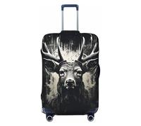 asbwuo Funda de Maleta con diseño de Cabeza de Ciervo en Blanco y Negro, elástica y con Estampado gráfico de Doble Cara (para Maletas de 45 a 53 cm)