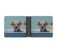 asbwuo Funny Dog in Bathtub Leather Bifold Wallet with 2 Hidden Pockets 6 Card Slots Slim Wallets for Cash, Cards, and ID