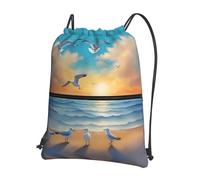 asbwuo Gaviotas junto al mar Mochila deportiva con bolsillo y estampado floral con cremallera y cordón adecuada para viajes