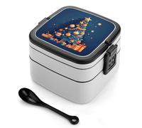 asbwuo Gifts Under The Christmas Tree Bento Box 1000ml Leak Proof Lunch Container with Removable Dividers & Spoon - BPA-Free PP Stackable Lunch Box for Work, Office, Picnic, Travel, Dining Out