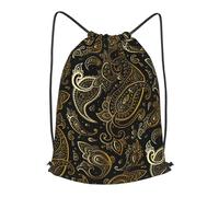 asbwuo Golden Paisley Outdoor Leisure Drawstring Backpack, Lightweight Waterproof Sports Bag For Men & Women - Gym, Yoga, Travel