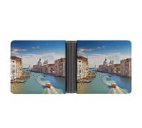 asbwuo Grand Canal in Italy Leather Bifold Wallet with 2 Hidden Pockets 6 Card Slots Slim Wallets for Cash, Cards, and ID