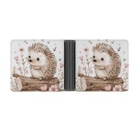 asbwuo Hedgehog Sitting on Top Leather Bifold Wallet with 2 Hidden Pockets 6 Card Slots Slim Wallets for Cash, Cards, and ID