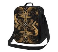 asbwuo Insulated Lunch Bag for Women Men Black and golden pattern Lunch Box for Adult Reusable Lunch Tote Bag for Work Picnic Travel