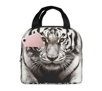 asbwuo Insulated Lunch Bag for Women Men Reusable Small Lunchbox Black and White Tiger Portable Lunch Box for Work Picnic