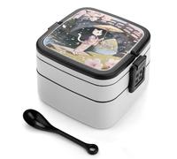asbwuo Kimono-wearing-witch-cat Bento Box 1000ml Leak Proof Lunch Container with Removable Dividers & Spoon - BPA-Free PP Stackable Lunch Box for Work, Office, Picnic, Travel, Dining Out