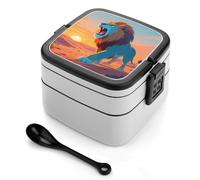 asbwuo Lions in The Desert Bento Box 1000ml Leak Proof Lunch Container with Removable Dividers & Spoon - BPA-Free PP Stackable Lunch Box for Work, Office, Picnic, Travel, Dining Out