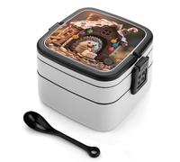 asbwuo Little Hedgehog in The Candy House Bento Box 1000ml Leak Proof Lunch Container with Removable Dividers & Spoon - BPA-Free PP Stackable Lunch Box for Work, Office, Picnic, Travel, Dining Out