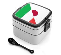asbwuo Lonchera apilable de doble capa con banderas de Italia y Japón para adultos, con cuchara y asa invisible.