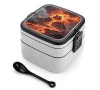 asbwuo Lonchera bento de doble capa Storm Magma Island para adultos con cuchara y asa. Lonchera apilable de una pieza, hermética,picnics y viajes.