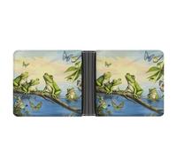asbwuo Many Frogs Sing on The Branches Summer Butterflies Lake Water Leather Bifold Wallet with 2 Hidden Pockets 6 Card Slots Slim Wallets for Cash, Cards, and ID