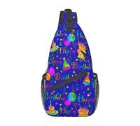 asbwuo Mochila bandolera con texto en inglés Happy Birthday para mujer y hombre, bolso de pecho, bolso de hombro multiusos, mochila para correr, senderismo y ciclismo