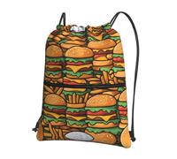 asbwuo Mochila con cordón y cremallera para gimnasio, con estampado floral, ideal para viajar, con muchas hamburguesas lindas