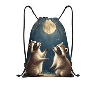 asbwuo Mochila ligera con cordón Two Raccoons Under The Moon, bolsa deportiva con correas ajustables para el hombro, ideal para fitness, yoga, viajes, fútbol y voleibol.