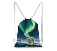 asbwuo Northern Lights Polar Bear Drawstring Backpack Sport Gym Bags Yoga Shopping Travel Casual Daypacks for Women Men