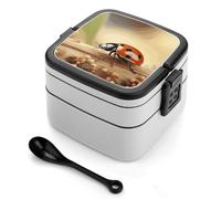 asbwuo Orange Ladybug on Beige Background Bento Box 1000ml Leak Proof Lunch Container with Removable Dividers & Spoon - BPA-Free PP Stackable Lunch Box for Work, Office, Picnic, Travel, Dining Out