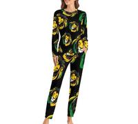 asbwuo Pijama de Dos Piezas con Estampado de león y Bandera de Jamaica para Mujer, Suave, de Manga Larga y Bolsillos.