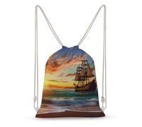 asbwuo Pirate Ship in The Sunset Drawstring Backpack Sport Gym Bags Yoga Shopping Travel Casual Daypacks for Women Men