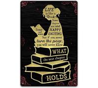 asbwuo Póster de niña leyendo un libro. La vida es como un libro. Decoración del hogar. Letrero de metal vintage. Letrero de metal para pared, garaje, cueva, bar, cocina, 8 x 12 pulgadas.
