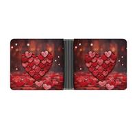 asbwuo Red Hearts Love Leather Bifold Wallet with 2 Hidden Pockets 6 Card Slots Slim Wallets for Cash, Cards, and ID