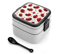 asbwuo Red Ladybug Bento Box 1000ml Leak Proof Lunch Container with Removable Dividers & Spoon - BPA-Free PP Stackable Lunch Box for Work, Office, Picnic, Travel, Dining Out