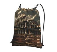asbwuo Restos del Coliseo Romano Mochila deportiva con cordón estampado Mochila con cordón y cremallera adecuada para senderismo y fitness