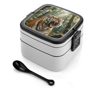 asbwuo Siberian Tiger in The Bento Box 1000ml Leak Proof Lunch Container with Removable Dividers & Spoon - BPA-Free PP Stackable Lunch Box for Work, Office, Picnic, Travel, Dining Out