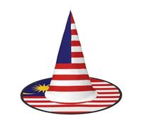 asbwuo Sombrero de bruja con estampado de bandera de Malasia para Halloween, disfraz de bruja para mujer, accesorio para fiesta de cosplay y mago.