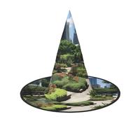 asbwuo Sombrero de bruja con estampado de flores, plantas verdes y vida urbana, para Halloween, disfraz de bruja, para mujer, para fiesta de cosplay, accesorio de sombrero de mago para mujer