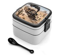 asbwuo Steam Train in The Desert Bento Box 1000ml Leak Proof Lunch Container with Removable Dividers & Spoon - BPA-Free PP Stackable Lunch Box for Work, Office, Picnic, Travel, Dining Out