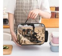 asbwuo Steam Train in The Desert Insulated Lunch Bag for Women Lunch Box Large Capacity, Leakproof Tote with Detachable Handles- 5-Hour Cold/Hot Retention Cooler Bag for Office, Picnic, Camping