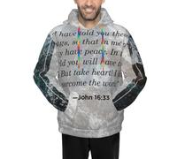 asbwuo Sudadera con Capucha para Hombre, Holgada, acogedora y novedosa, con Estampado 3D, Informal, con Bolsillos, de John 16:33