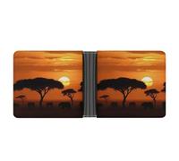 asbwuo Sunset African Savanna Leather Bifold Wallet with 2 Hidden Pockets 6 Card Slots Slim Wallets for Cash, Cards, and ID