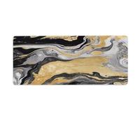 asbwuo Tapis de Bureau Noir et doré Effet marbre, 30,5 x 81 cm, bords cousus, Grand Tapis de Souris Gaming antidérapant en Caoutchouc, idéal pour PC, ordinateur Portable et Bureau à Domicile.